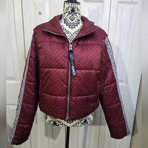 EUC Juicy Couture "In Juicy We Trust" Snap Off Sleeve Puffer Jacket/Vest Sz Lrg